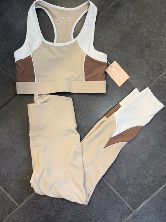 WILO Brand Pants - Wilo Rib Clay Racer Panel S Leggings and Sports Bra Set